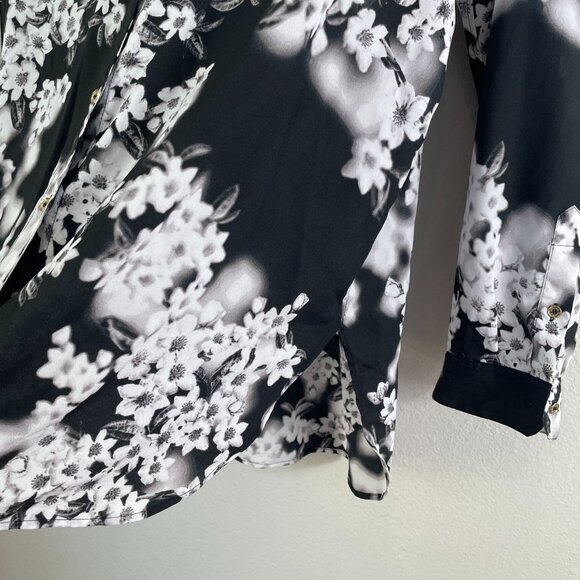 Calvin Klein Womens XL Floral Button Up Shirt Roll Tab Sleeve Blouse Top - Picture 11 of 13